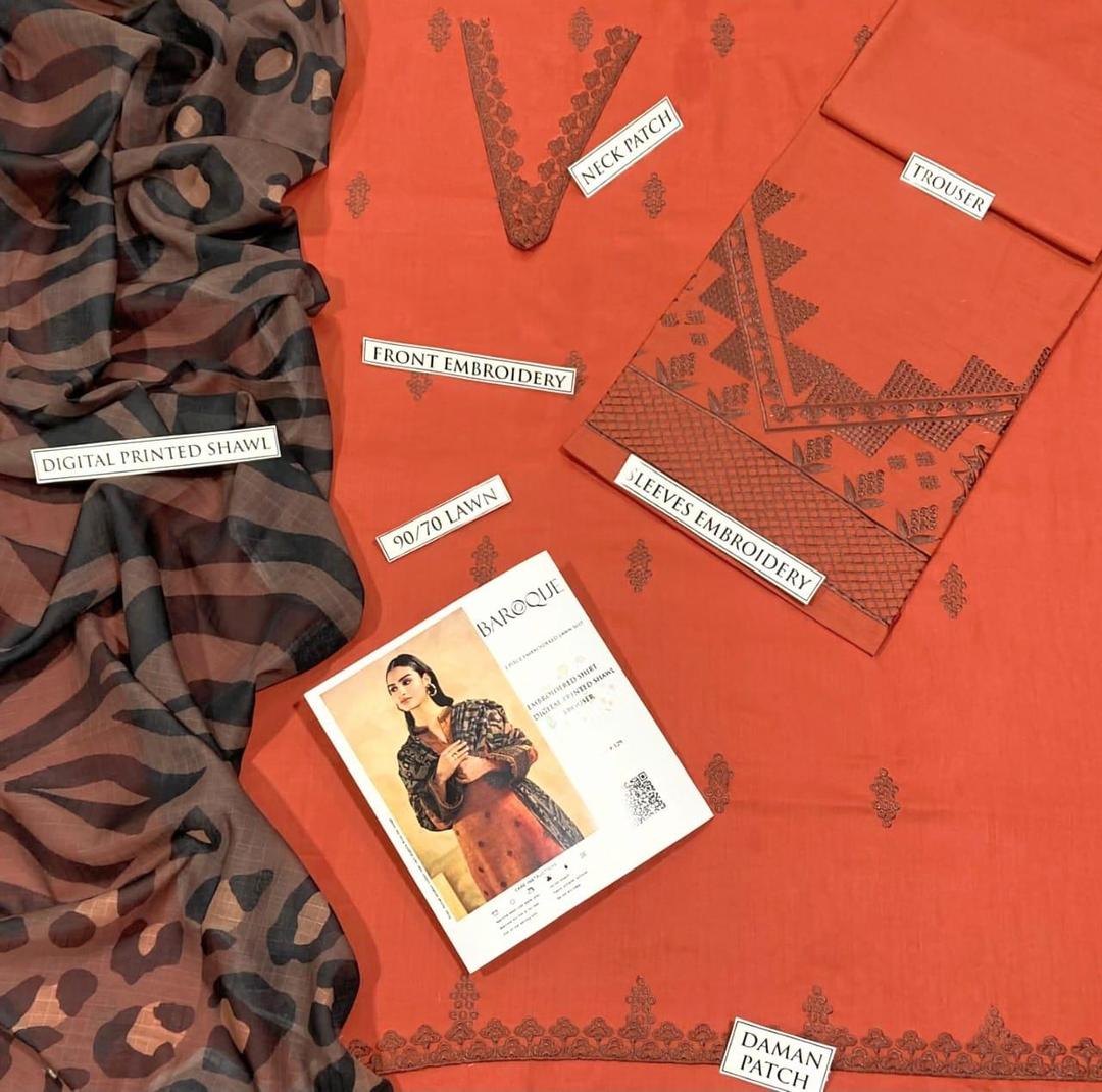 3 Pcs Women's Unstitched Embroidered Suit