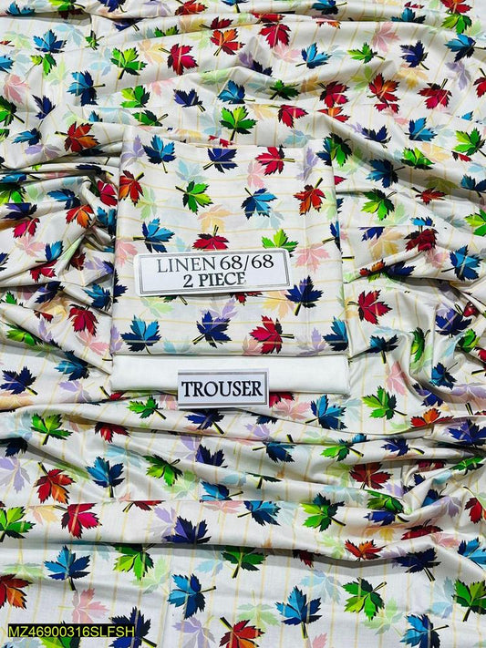 2 Pcs Women's Unstitched Linen Printed Suit