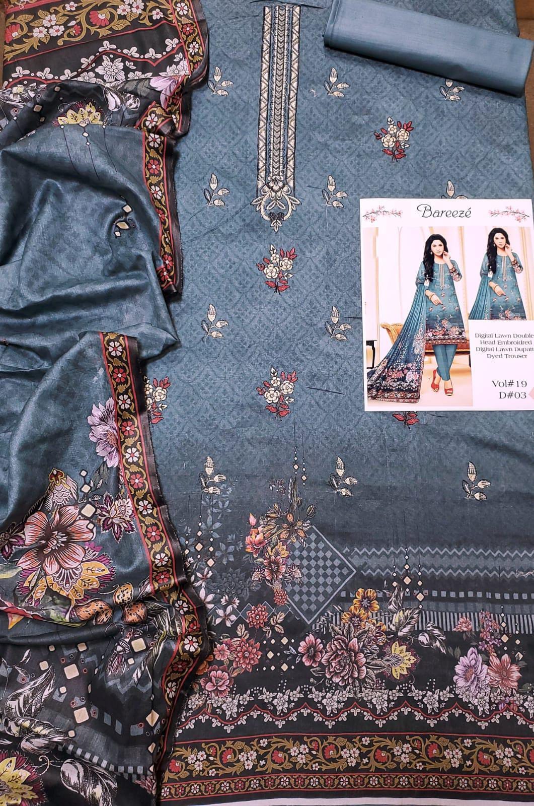 3 Pcs Women's Unstitched Embroidered Suit