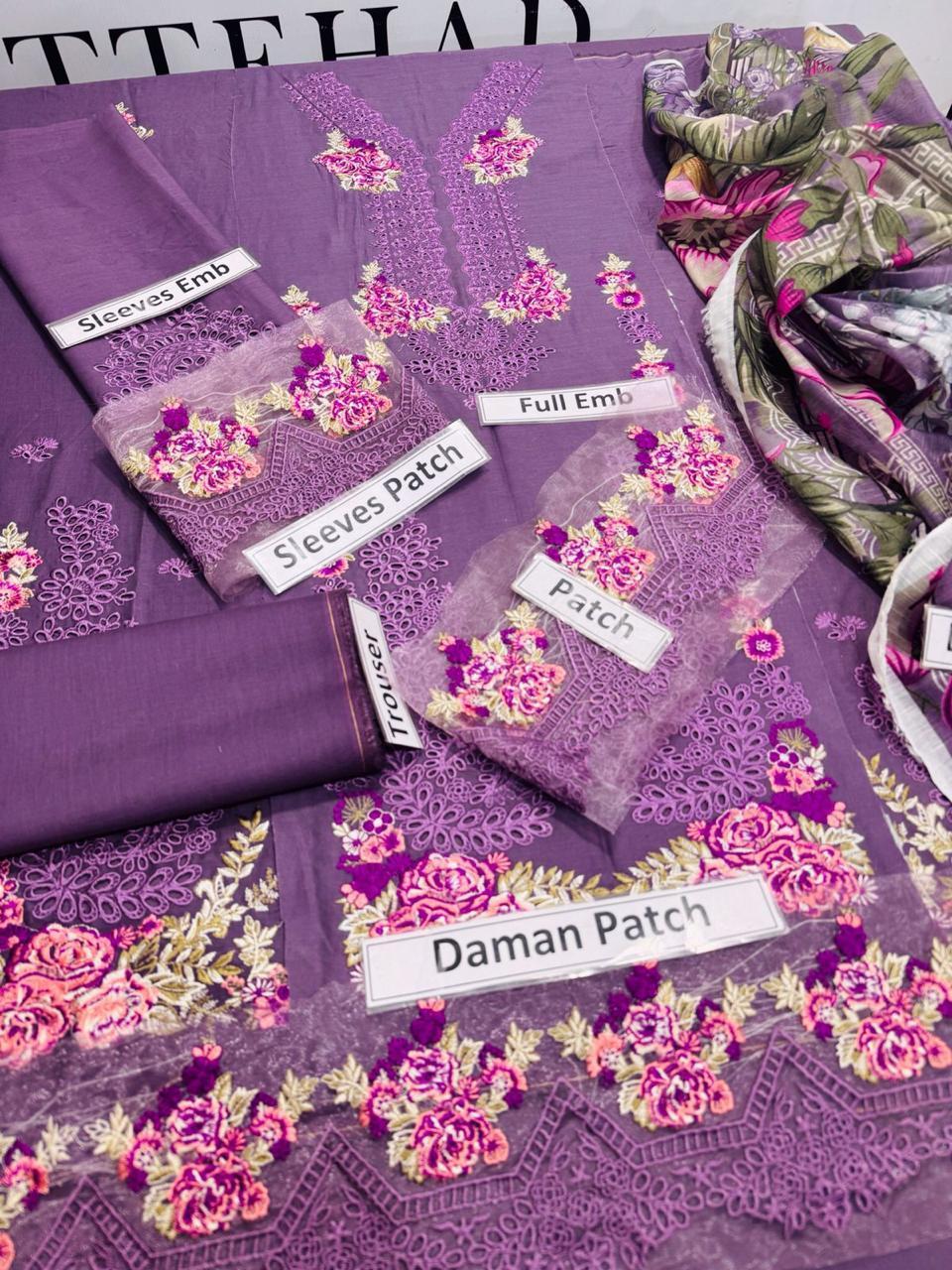 3 Pcs Women's Unstitched Embroidered Suit