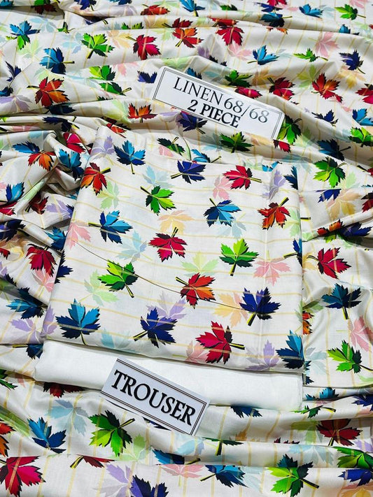 2 Pcs Women's Unstitched Linen Printed Suit