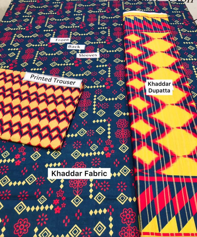 3 Pcs Women's Unstitched Khaddar Printed Suit