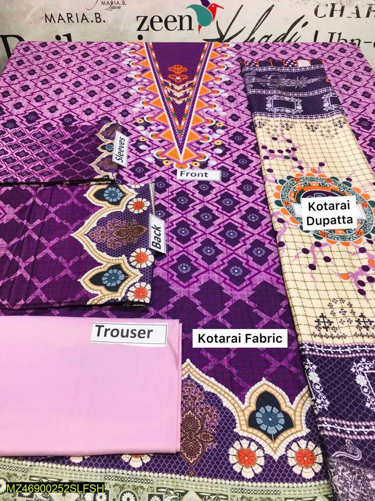 3 Pcs Women's Unstitched Printed Kotarai Suit