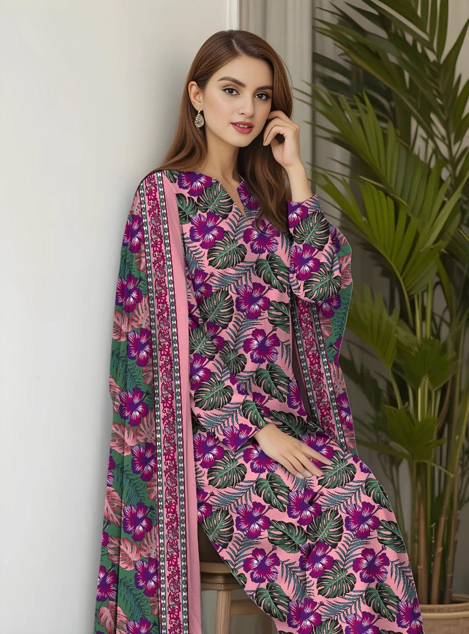 3 Pcs Women's Unstitched Printed Suit