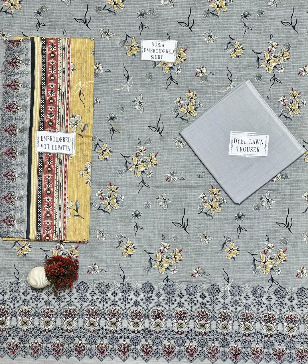 3 Pcs Women's Unstitched Printed Embroidered Suit