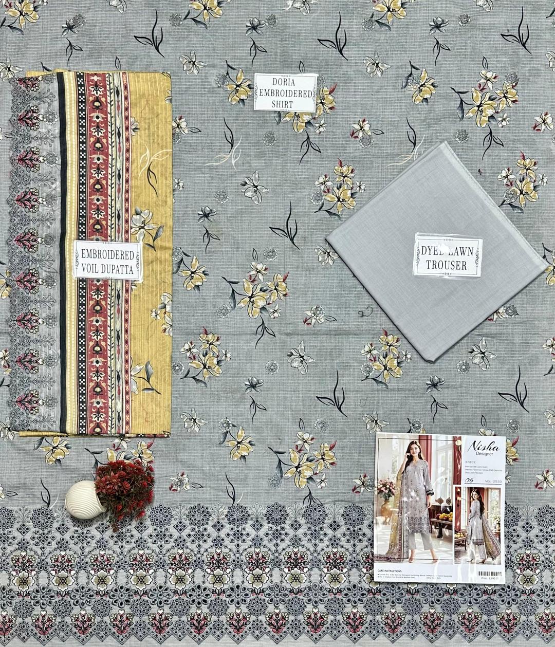 3 Pcs Women's Unstitched Printed Embroidered Suit