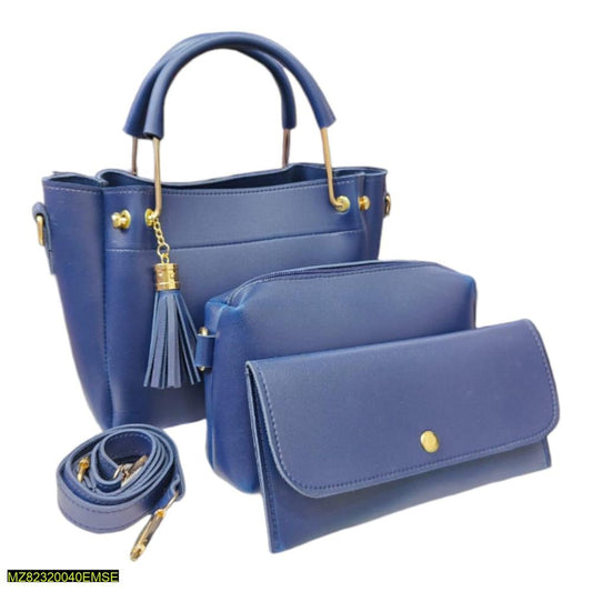 Chic Women's Blue PU Leather Hand Bag Set - 3 Piece Stylish Accessory