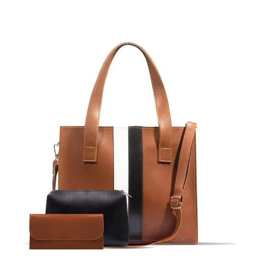 Women's PU Leather Plain Hand Bag Set