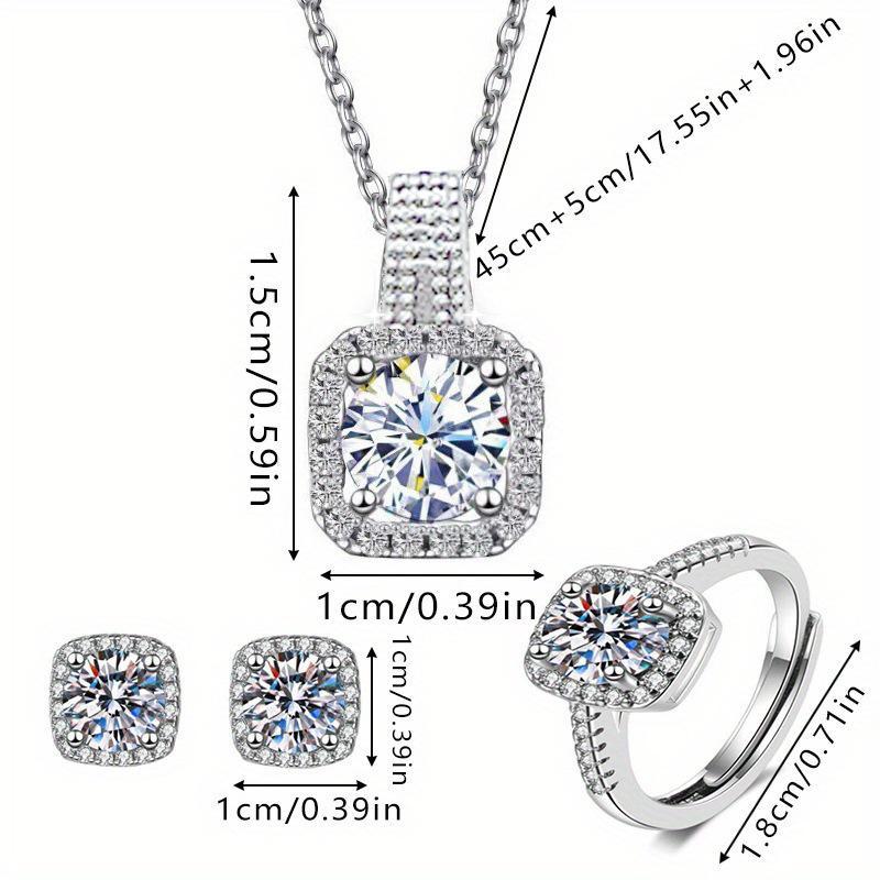 3 Pcs Silver Plated Square Design Crystal Jewelry Set for Women