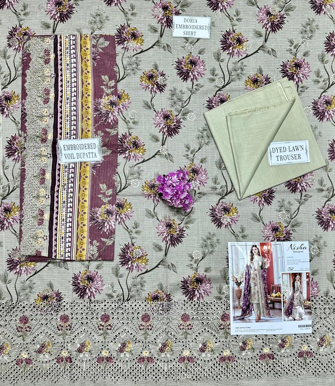 3 Pcs Women's Unstitched Printed Embroidered Suit