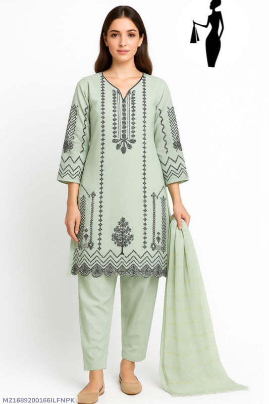 3 Pcs Women's Stitched Embroidered Suit