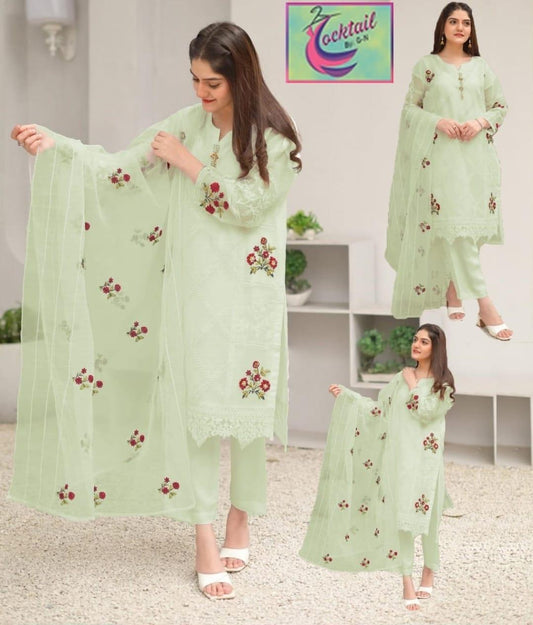3 Pcs Women's Stitched Embroidered Suit