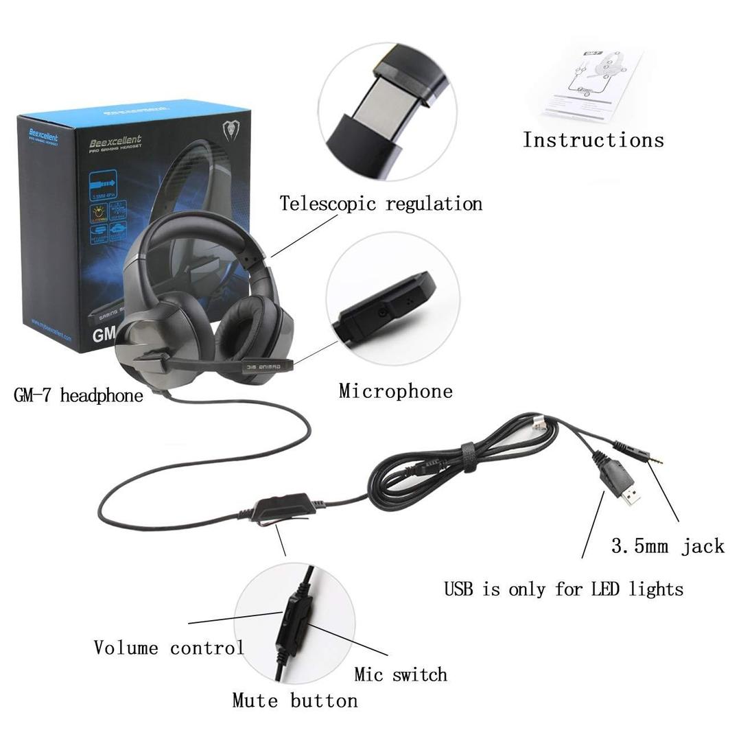 BEEXCELLENT GM-7 RGB Gaming Headset – 7.1 Surround Sound | Noise-Cancelling Mic | LED Lights