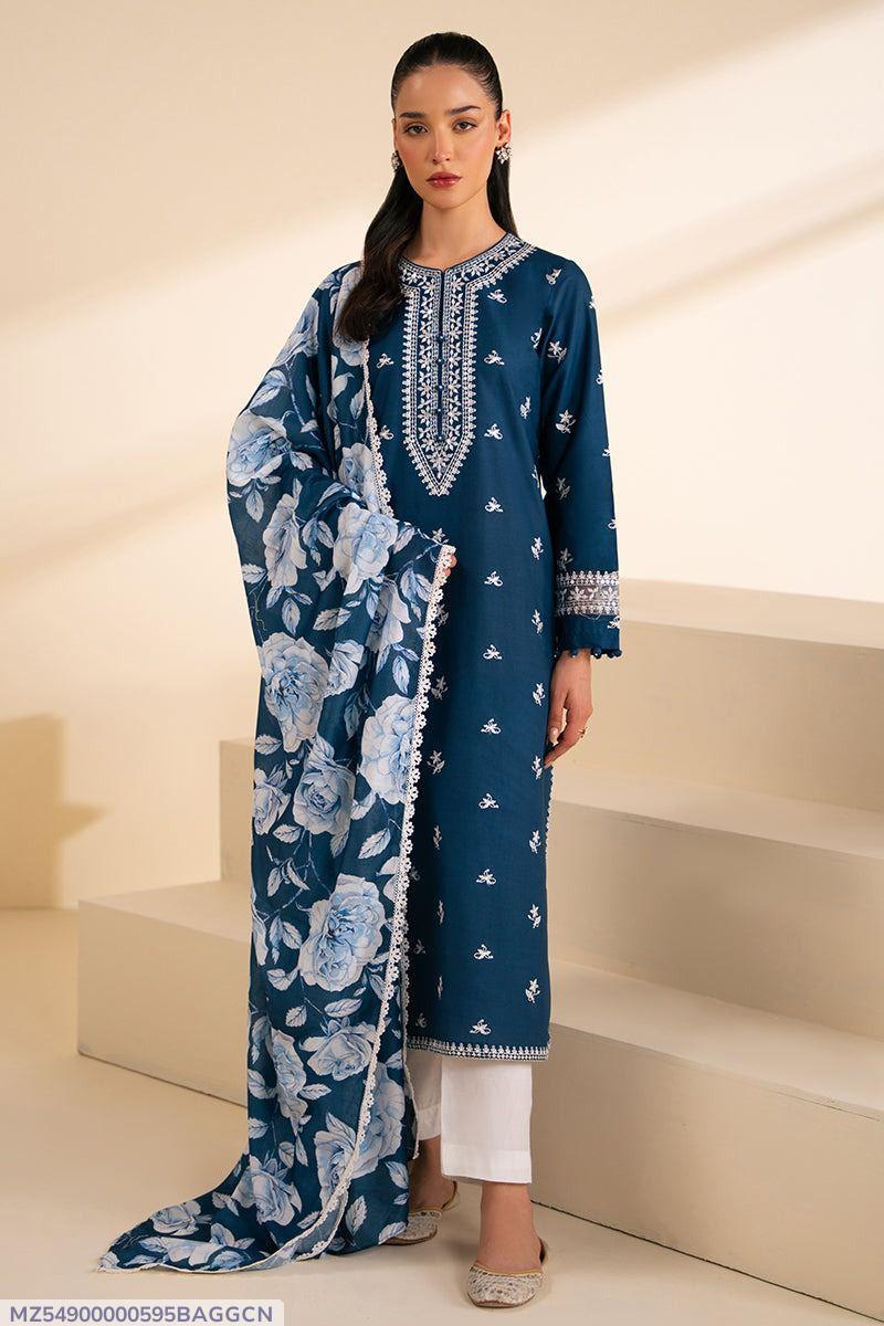 3 Pcs Women's Unstitched Embroidered Suit