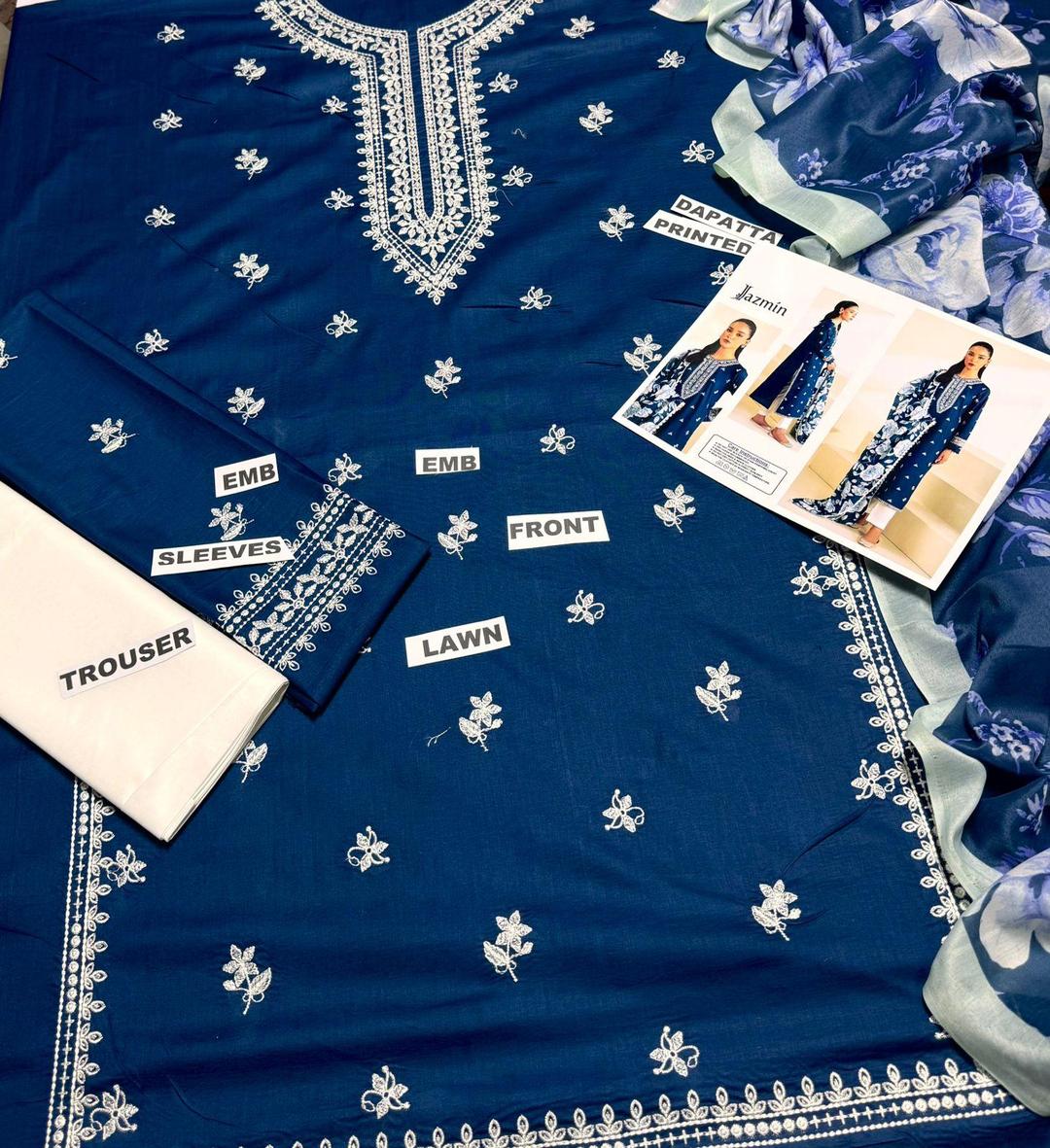 3 Pcs Women's Unstitched Embroidered Suit