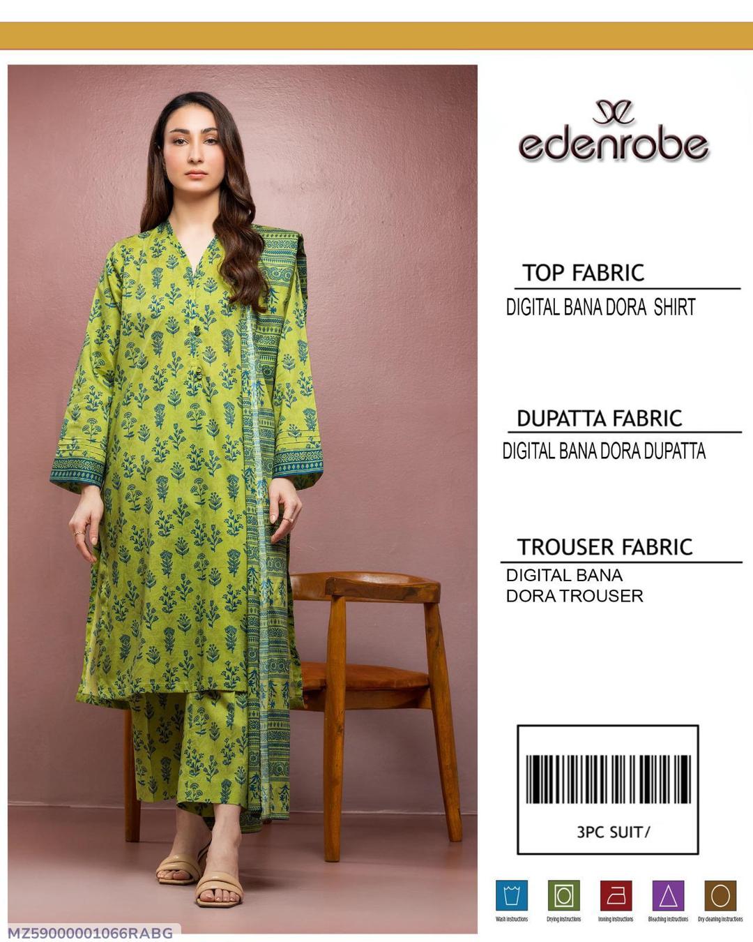 3 Pcs Women's Unstitched Digital Print Suit