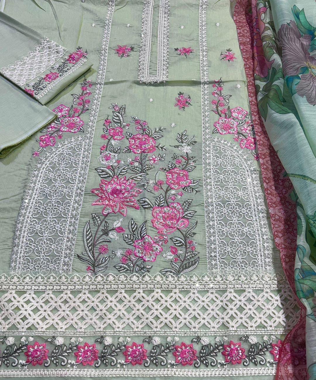 3 Pcs Women's Unstitched Embroidered Suit